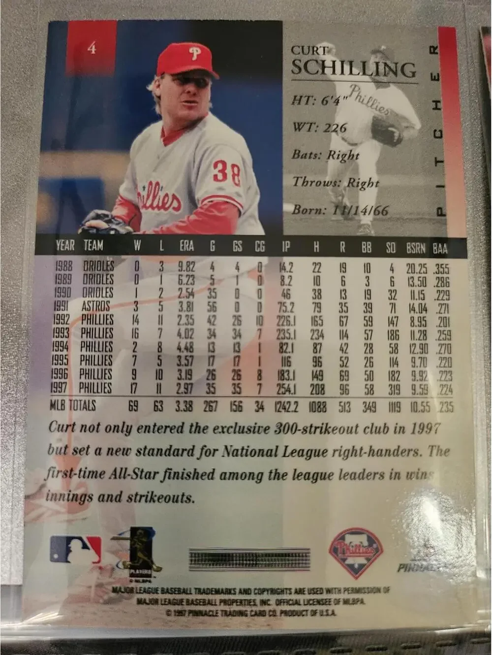CURT SCHILLING 1994 Ultra #554.  PHILLIES - RAW Mint